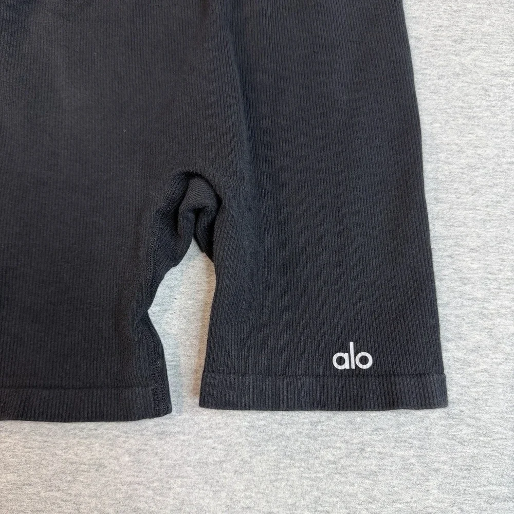 Alo Yoga Seamless Ribbed Mellow Romper Black Romper Unitard Bodysuit Size XS